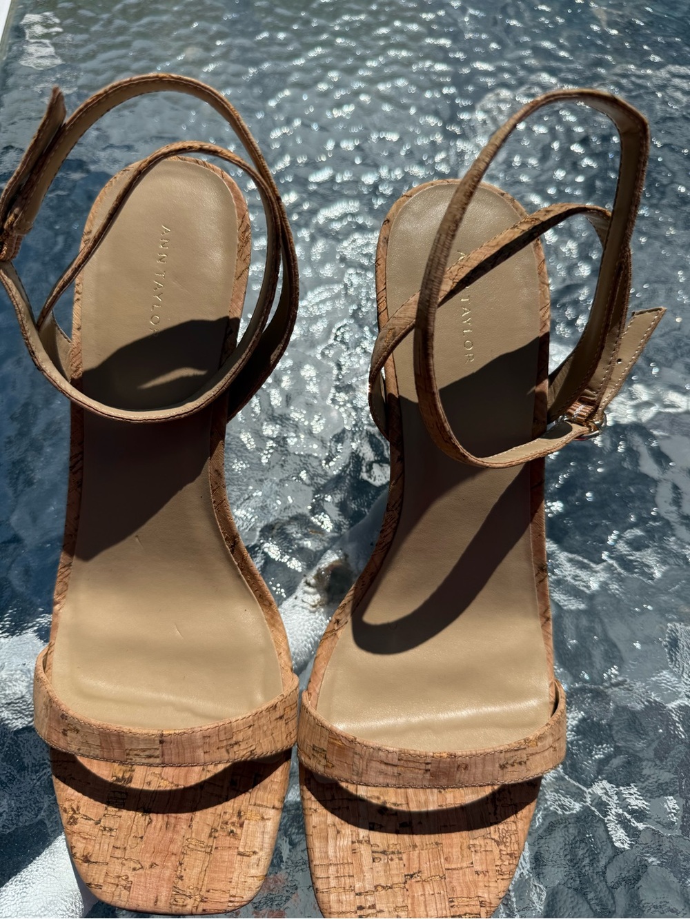 Ann Taylor Tan Woven Ankle-Strap Wedge Sandals